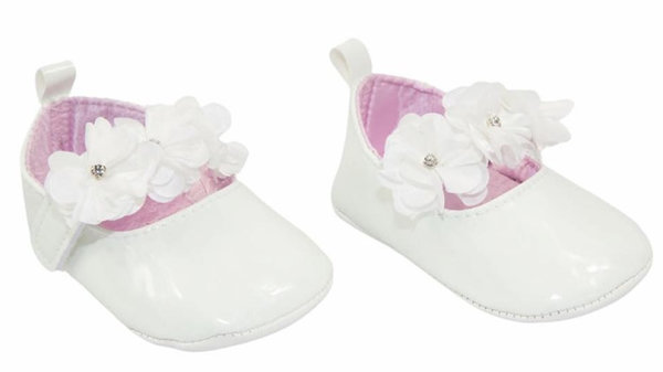 Babyschuh glänzend weiß mit Blume